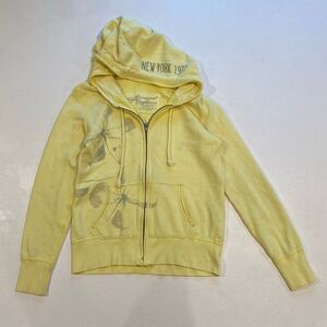 American Eagle Yellow Zip Up Hoodie New York 1977 Floral Graphic Women’s